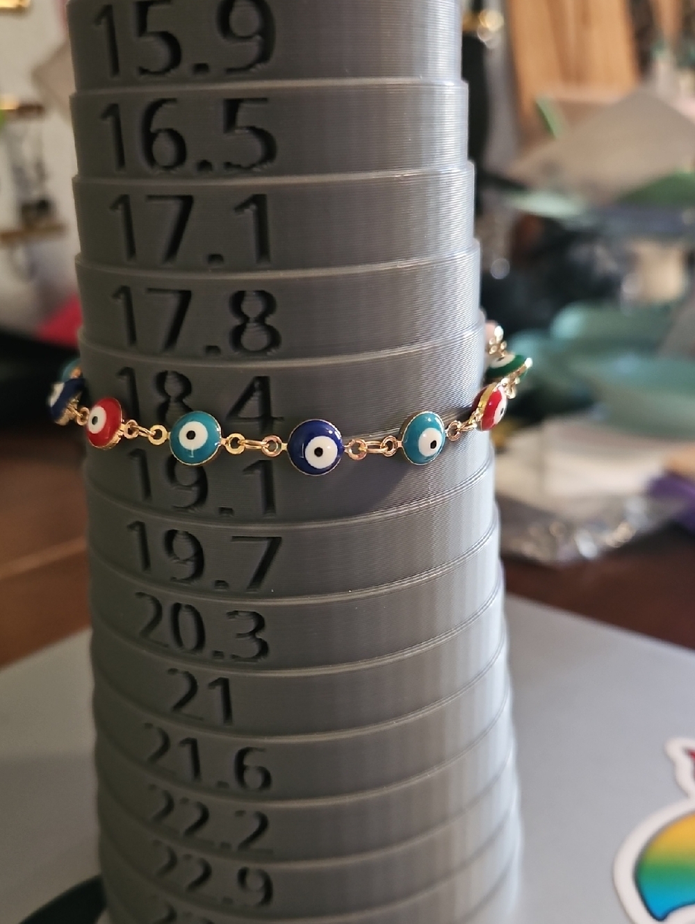 Gold Chain Bracelet with Multicolor Evil Eye Charms